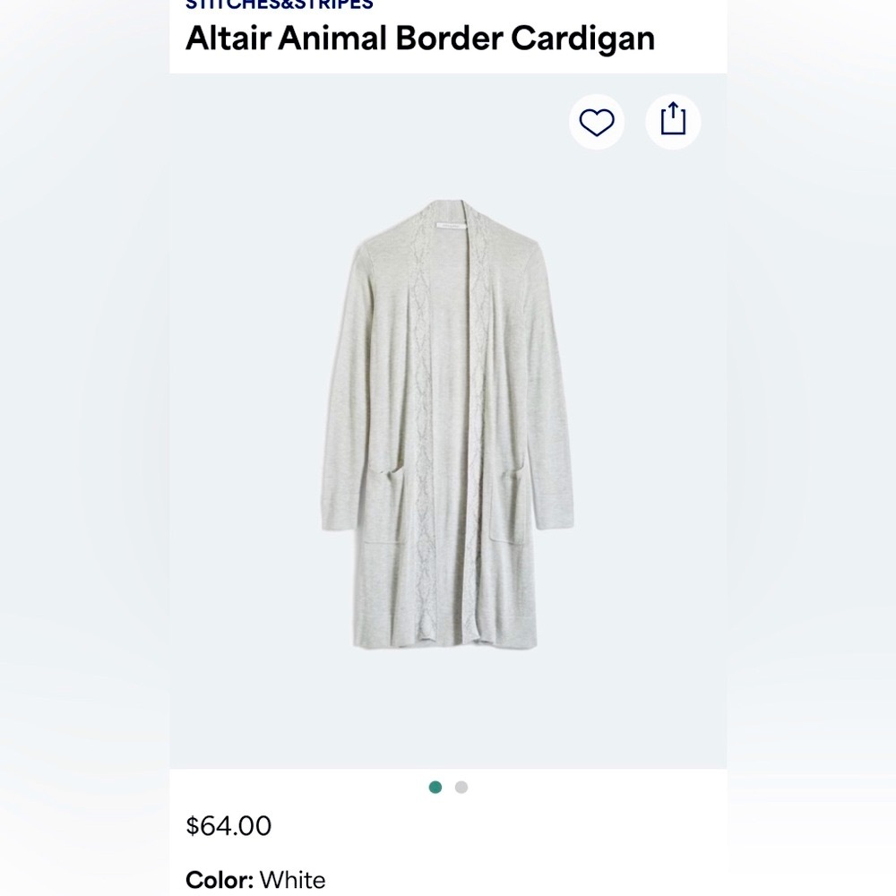 Brand New White Stitches and Stripes Altair Border 🐆 Print  Cardigan Large